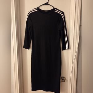 Lea & Viola Black Dress with White Striped Sleeves